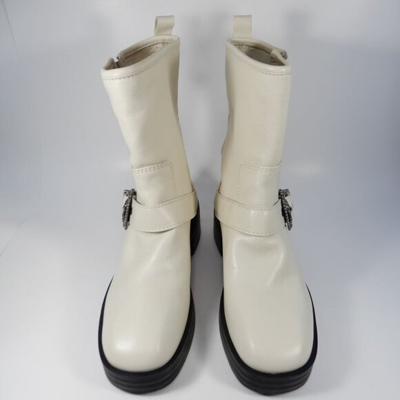 Larroude Hardy Buckle Moto Western Boots Size 8 Natural White Leather NEW $450 - Picture 7 of 16